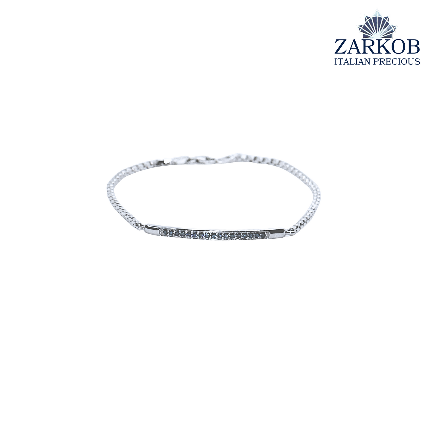 Bracciale Targa in Oro Bianco gr 4,40 e Diamanti Blu ct.0,17
