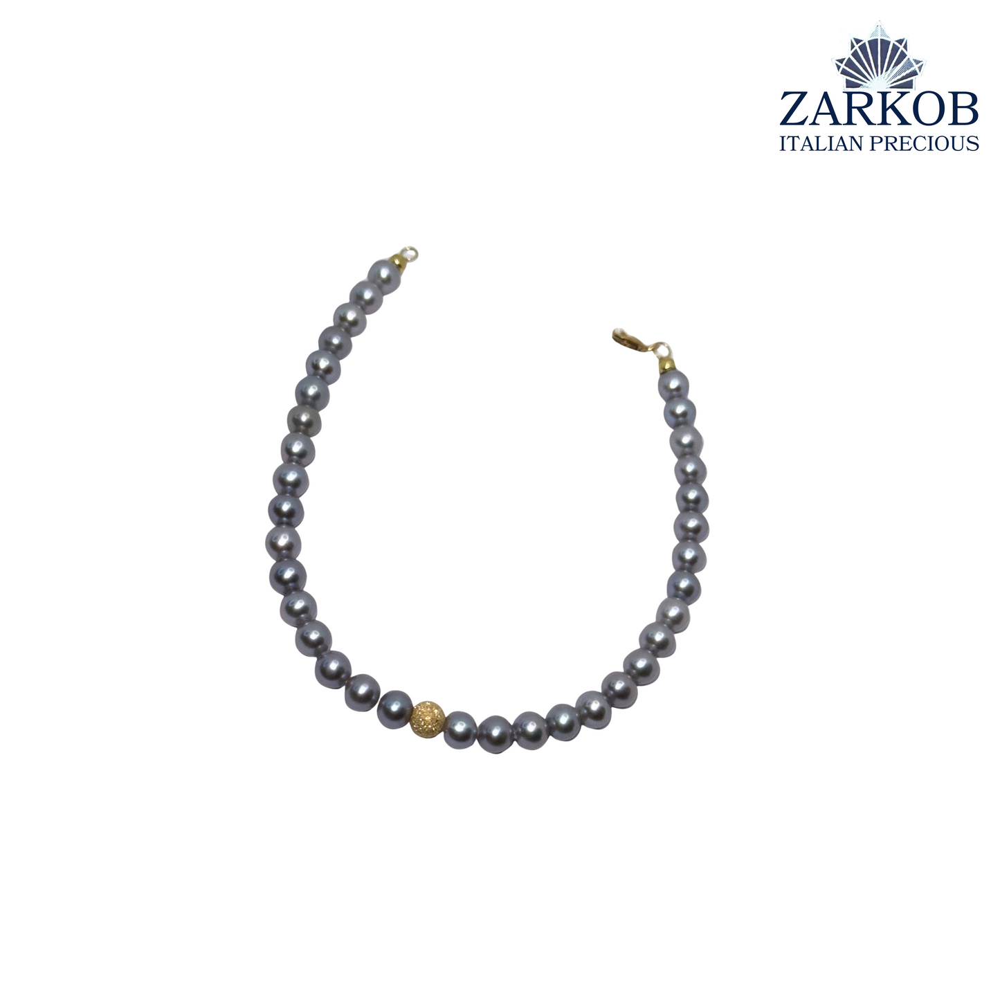 Bracciale Perle FW Grigie con Sfera Diamantata e Oro Bianco/Giallo