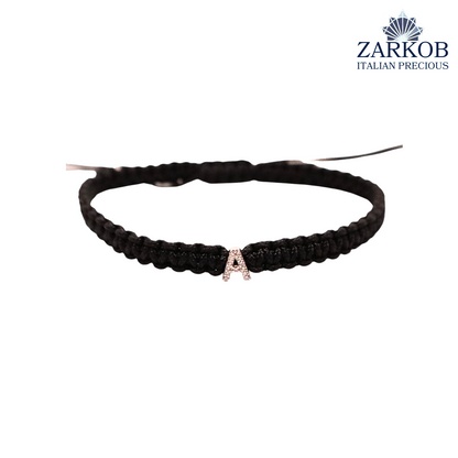 Bracciale Con Lettera in Oro Bianco/Rose 750 Diamanti Bianchi/Neri Naturali ct.0,02 a 0,05