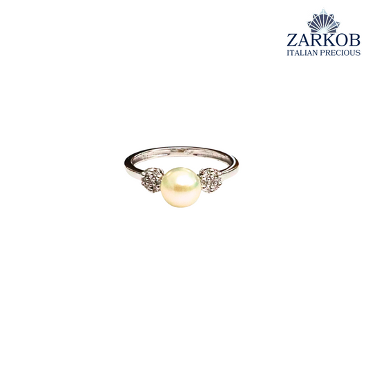 Anello Perla AK 6,5 e Diamanti 0,07 ct