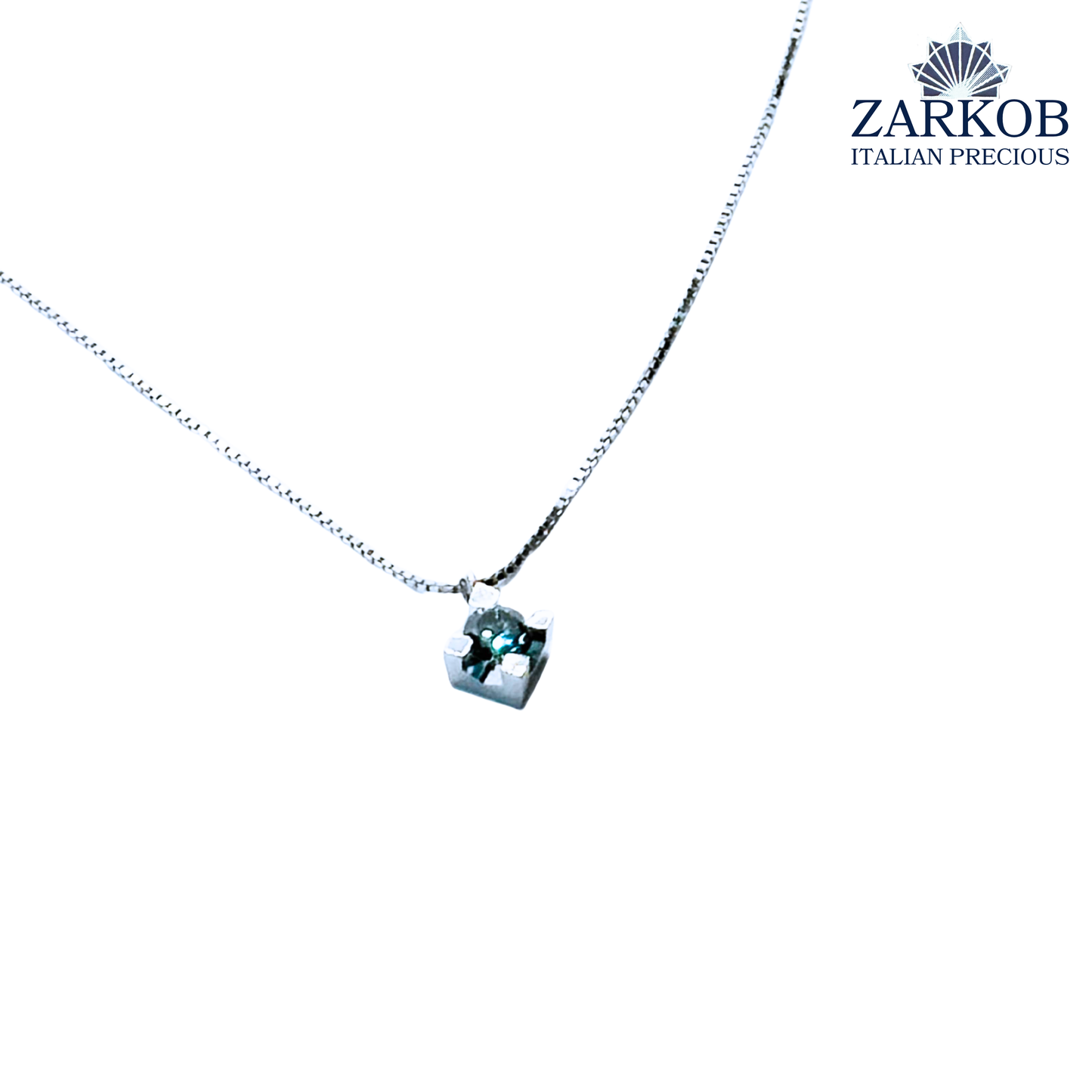 Collana Oro Bianco gr 2,6 e Punto Luce Diamante Blu 0,25 ct. con Catena Veneziana