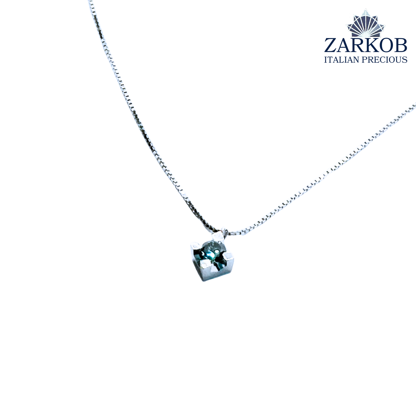 Collana Oro Bianco gr 2,0 e Punto Luce Diamante Blu 0,12 ct. con Catena Veneziana