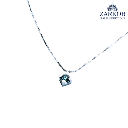 Collana Oro Bianco gr 2,8 e Punto Luce Diamante Blu 0,30 ct. con Catena Veneziana