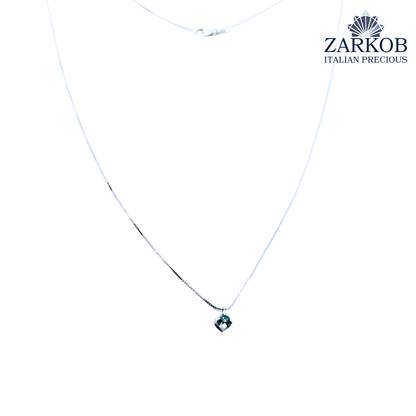 Collana Oro Bianco gr 1,65 e Punto Luce Diamante Blu 0,07 ct. con Catena Veneziana