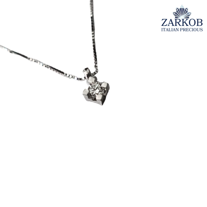 Collana Punto Luce in Oro Bianco 2,50 gr con Diamante Naturale 0,22 ct