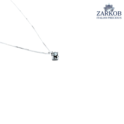 Collana Punto Luce in Oro Bianco 2,8 gr con Diamante Nero Naturale 0,30 ct