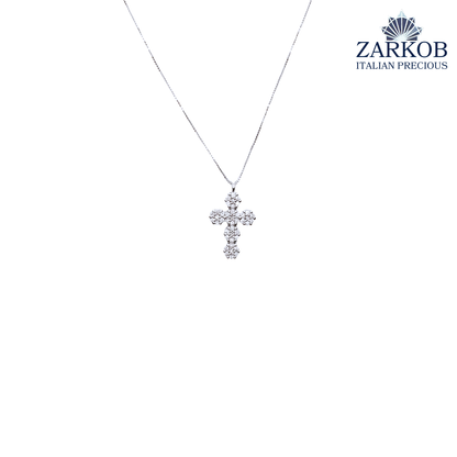Collana Croce in Oro Bianco gr.3,25 e Diamanti Bianchi Naturali 0,42 ct