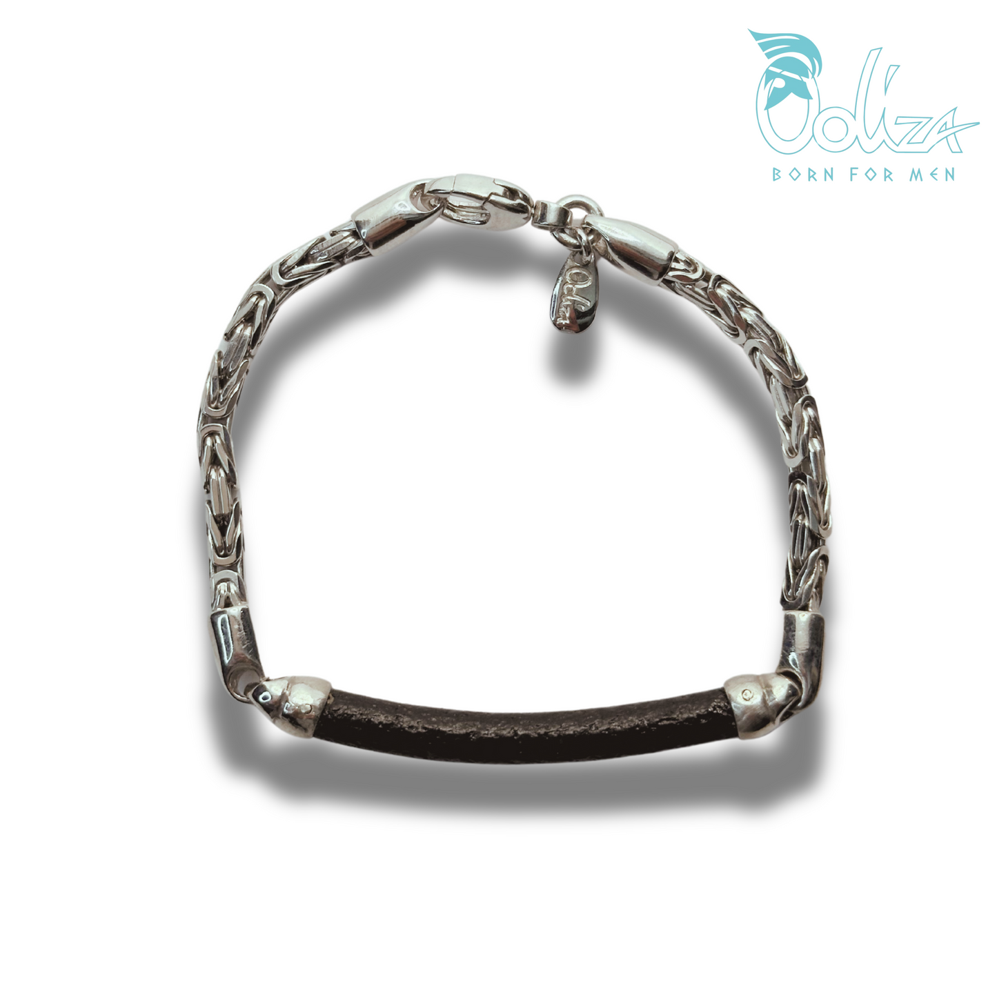 Bracciale Cuoio Bizantina Rodio/Brunito