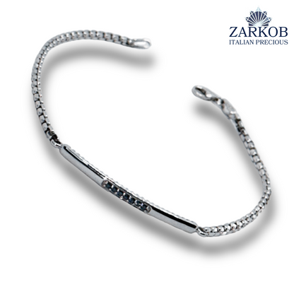 Bracciale Targa Oro Bianco gr. 4,60 e Diamanti Blu ct. 0,07