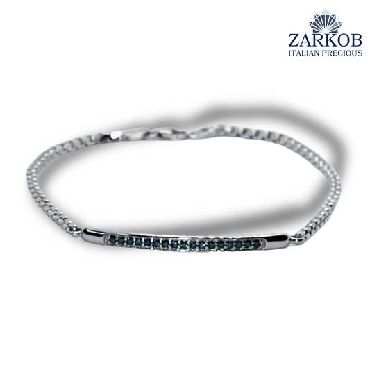 Bracciale Targa in Oro Bianco gr 4,40 e Diamanti Blu ct.0,17