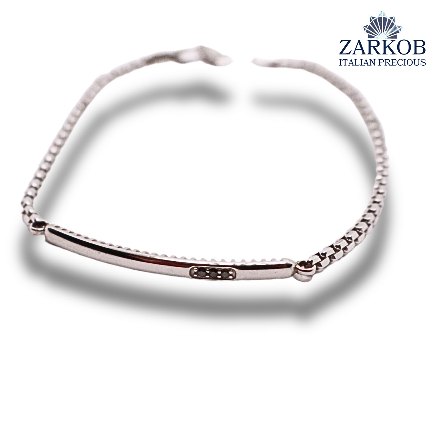 Bracciale Targa Oro Bianco 4,4 gr con Diamanti Neri Naturali ct 0,03