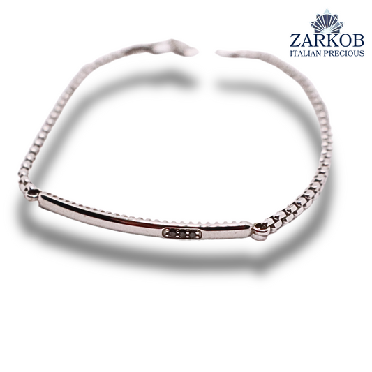 Bracciale Targa Oro Bianco 4,4 gr con Diamanti Neri Naturali ct 0,03