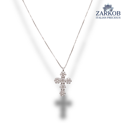 Collana Croce in Oro Bianco gr.3,25 e Diamanti Bianchi Naturali 0,42 ct