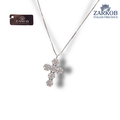 Collana Croce in Oro Bianco gr.3,25 e Diamanti Bianchi Naturali 0,42 ct