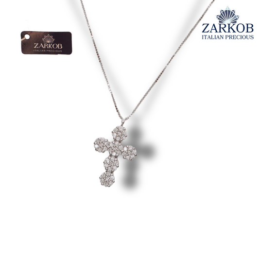 Collana Croce in Oro Bianco gr.3,25 e Diamanti Bianchi Naturali 0,42 ct
