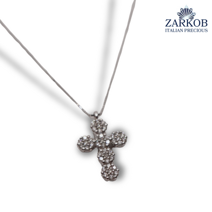 Collana Croce in Oro Bianco gr.3,25 e Diamanti Bianchi Naturali 0,42 ct