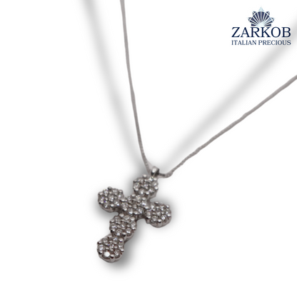 Collana Croce in Oro Bianco gr.3,25 e Diamanti Bianchi Naturali 0,42 ct