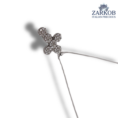 Collana Croce in Oro Bianco gr.3,25 e Diamanti Bianchi Naturali 0,42 ct