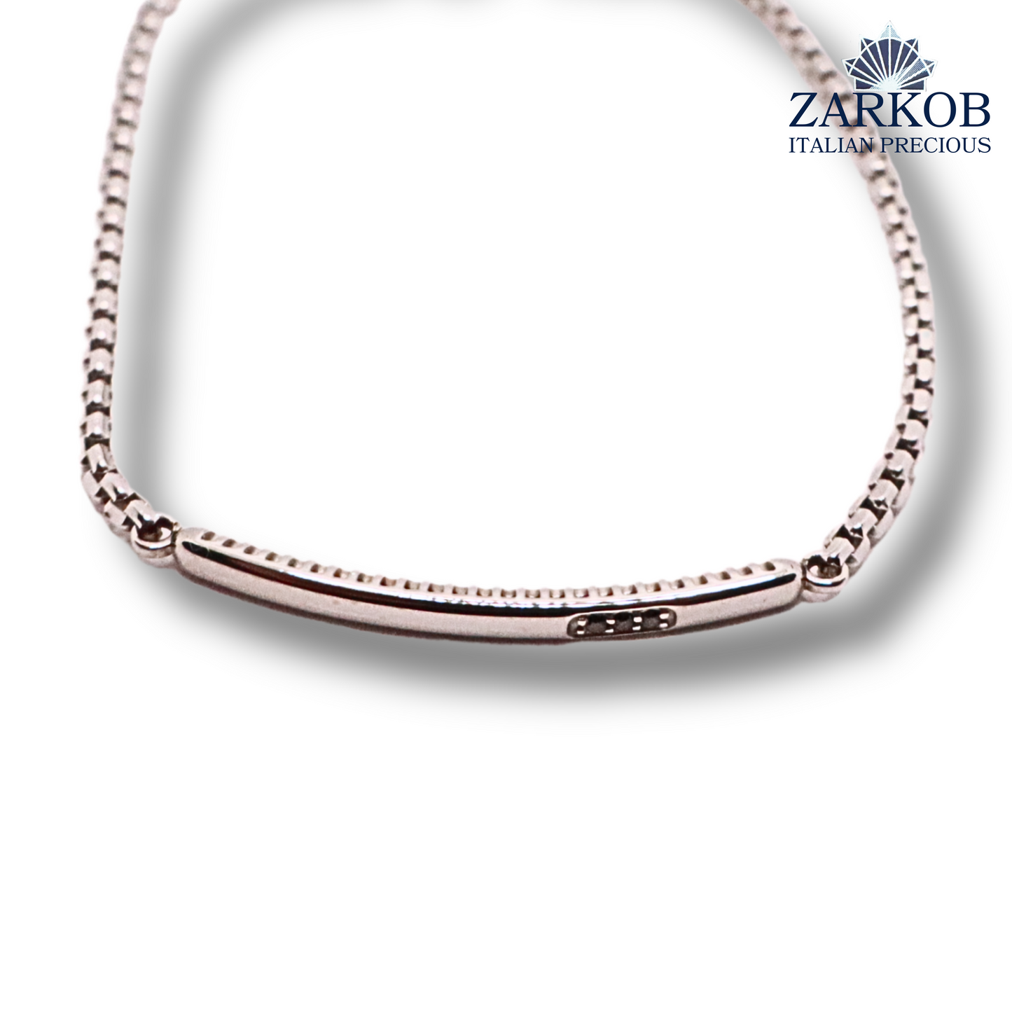 Bracciale Targa Oro Bianco 4,4 gr con Diamanti Neri Naturali ct 0,03