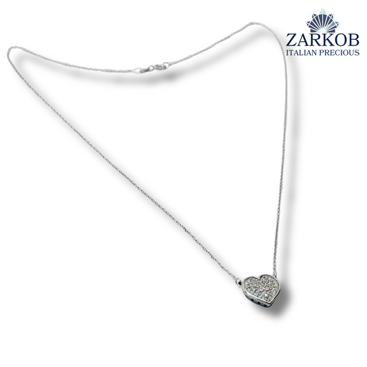 Collana Cuore Oro Bianco gr 2,40 Diamanti Bianchi Naturali 0,17 ct.