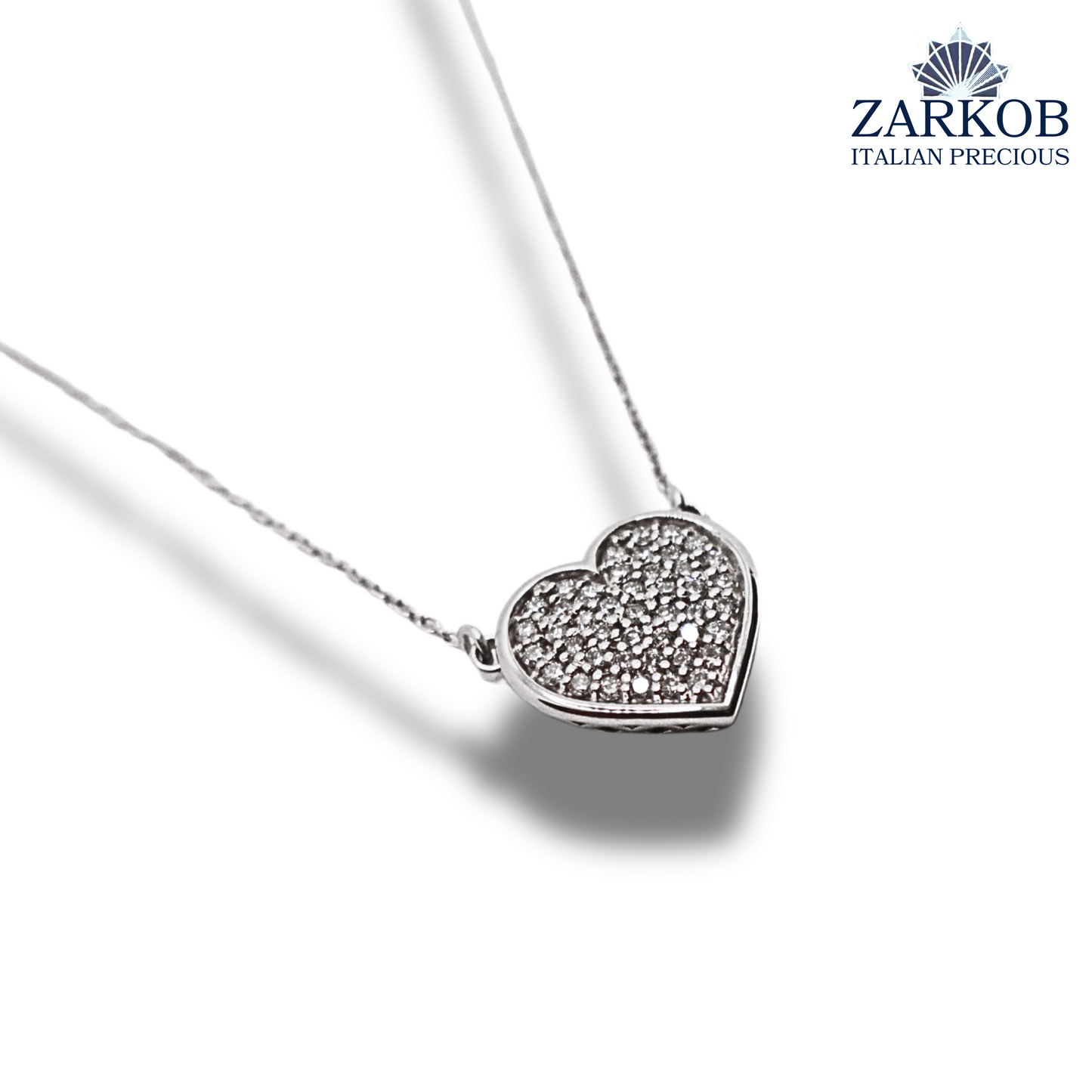 Collana Cuore Oro Bianco gr 2,40 Diamanti Bianchi Naturali 0,17 ct.