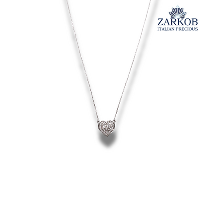 Collana Cuore Oro Bianco gr 2,40 Diamanti Bianchi Naturali 0,17 ct.