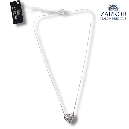 Collana Cuore Oro Bianco gr 2,40 Diamanti Bianchi Naturali 0,17 ct.