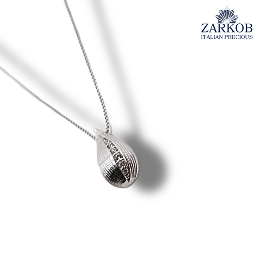 Collana Goccia Rigata Oro Bianco gr 2,70 e Diamanti Bianchi Naturali 0,05 ct.