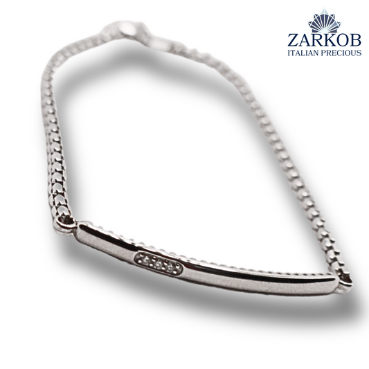 Bracciale Targa Oro Bianco gr 4,20 con Diamanti Bianchi Naturali 0,03 ct.