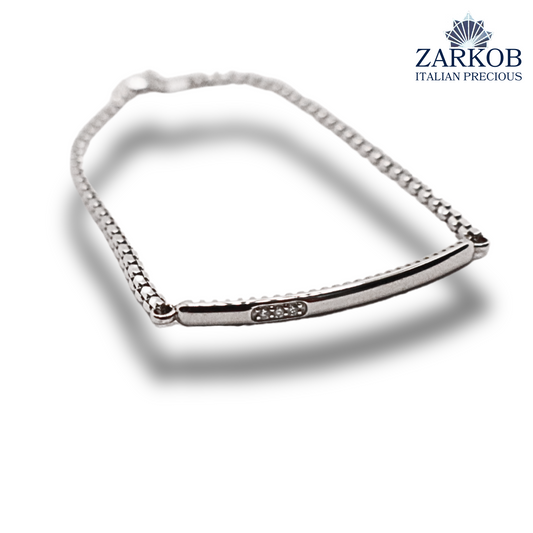 Bracciale Targa Oro Bianco gr 4,20 con Diamanti Bianchi Naturali 0,03 ct.