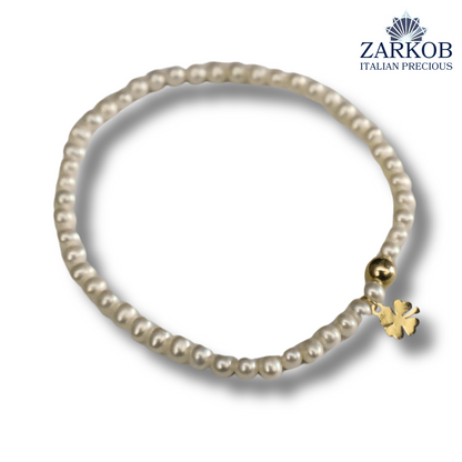 Bracciale Perle FW Quadrifoglio Oro 750 Elasticizzato