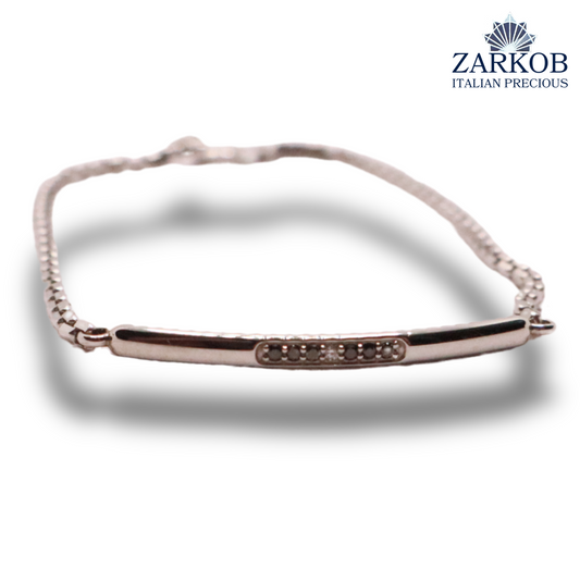 Bracciale Targa Oro Bianco 4,5 gr con Diamanti Neri Naturali ct 0,06 e Diamante Bianco ct 0,01