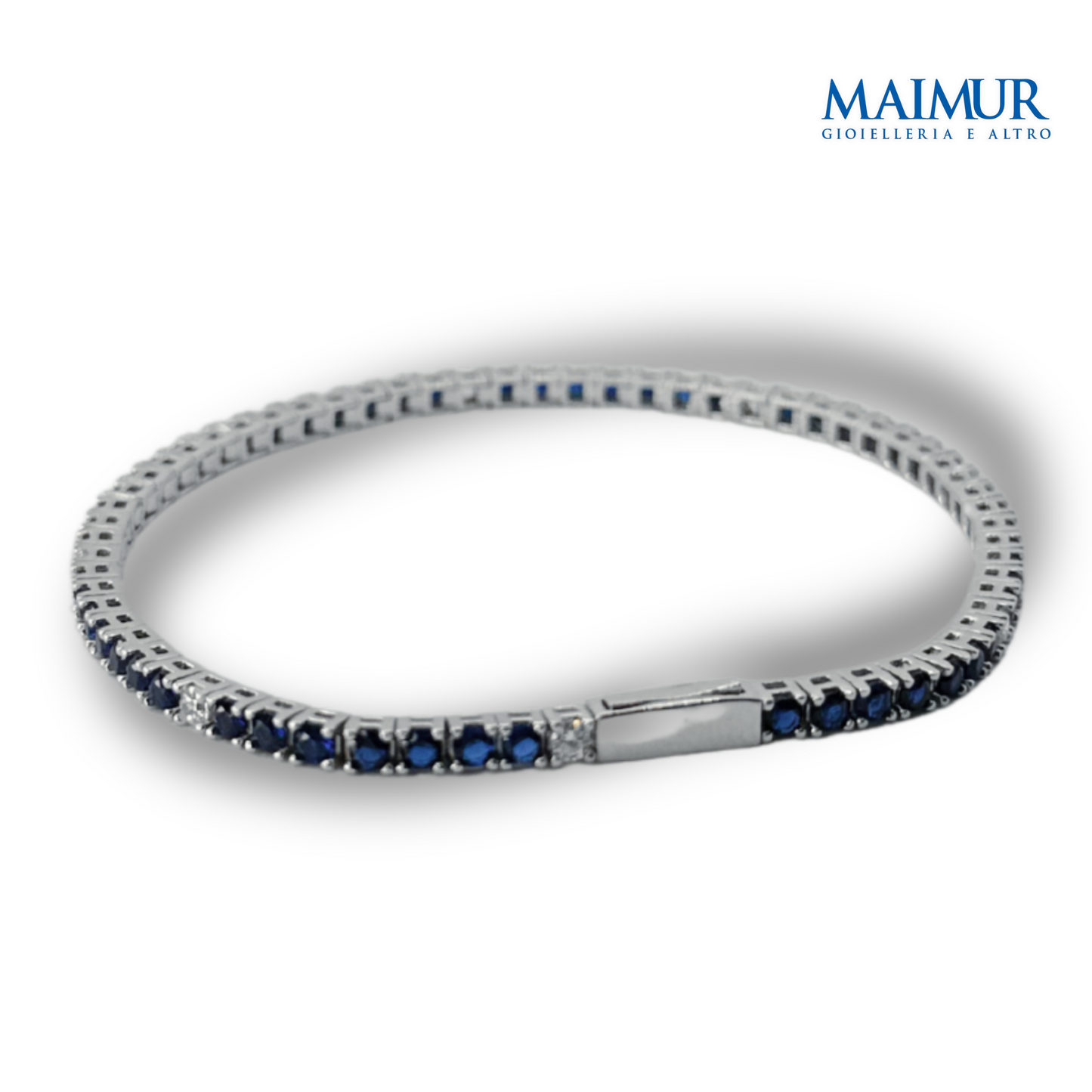 Bracciale Tennis in Argento Rodiato con Zirconi Blu e Bianchi 1,75/2,5 mm