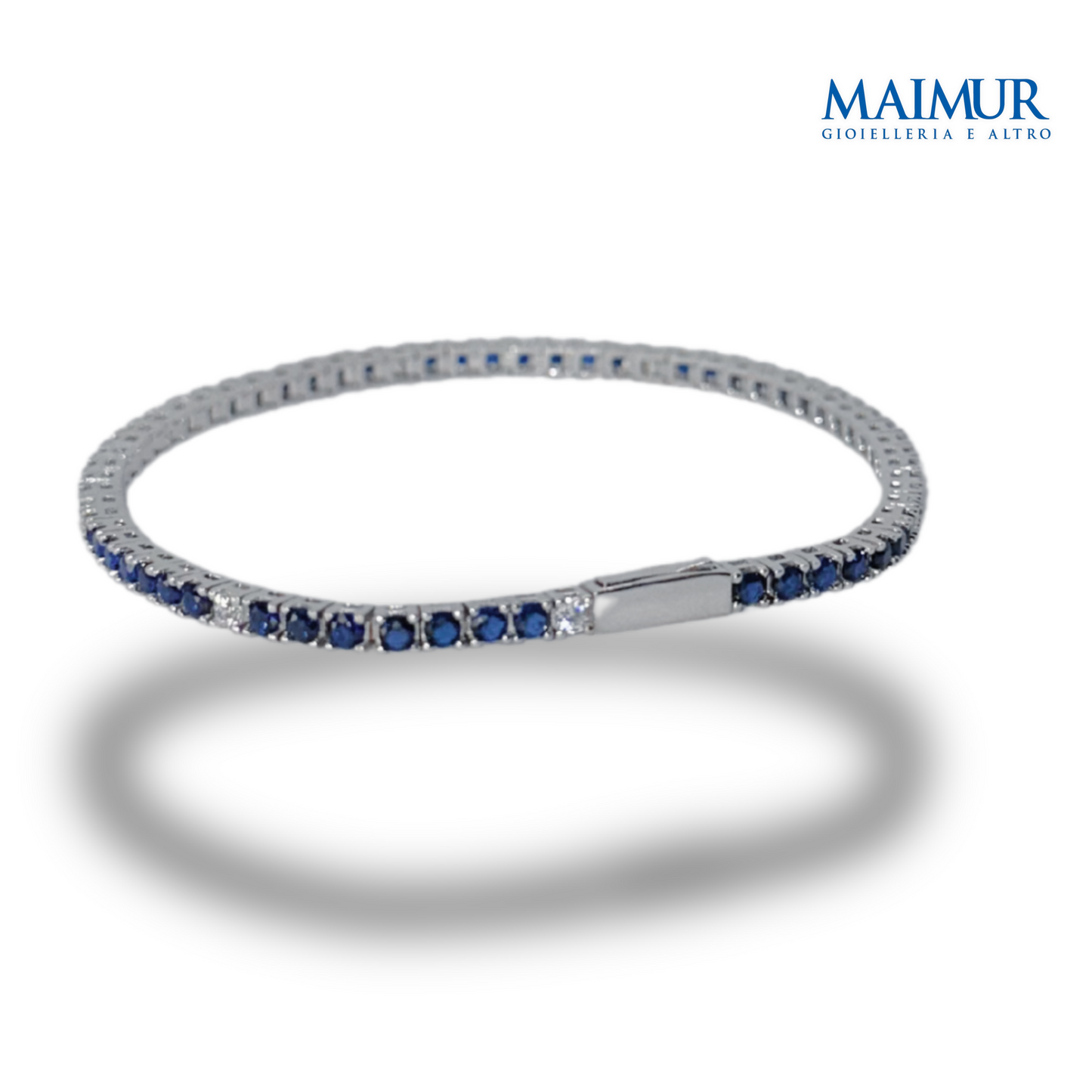 Bracciale Tennis in Argento Rodiato con Zirconi Blu e Bianchi 1,75/2,5 mm