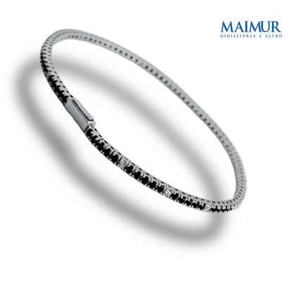 Bracciale Tennis in Argento Rodiato con Zirconi Neri e Bianchi 1,75mm