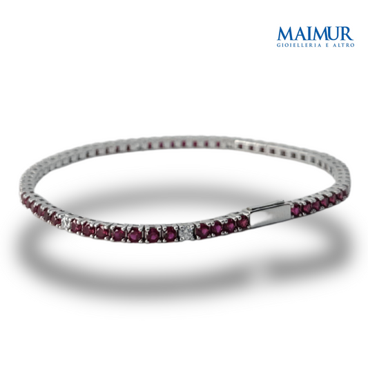 Bracciale Tennis in Argento Rodiato con Zirconi Rossi e Bianchi 1,75/2,5 mm 
