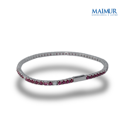 Bracciale Tennis in Argento Rodiato con Zirconi Rossi e Bianchi 1,75/2,5 mm 