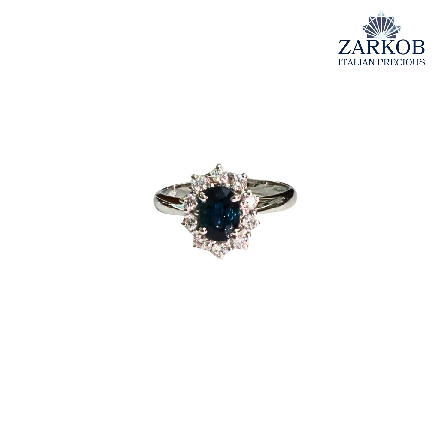 Anello Zaffiro 1,10 e Diamanti Naturali 0,35 ct in Oro Bianco gr. 3,80